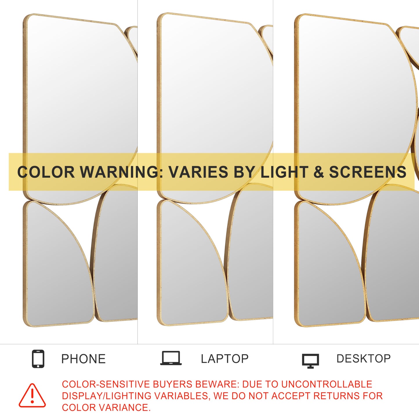 SHYFOY Antique Gold Mirror Wall Decorative, 35.4x23.6 Oblong Odd Mirrors Accent Abstract Mirror for Living Room Fireplace Bedroom Entryway