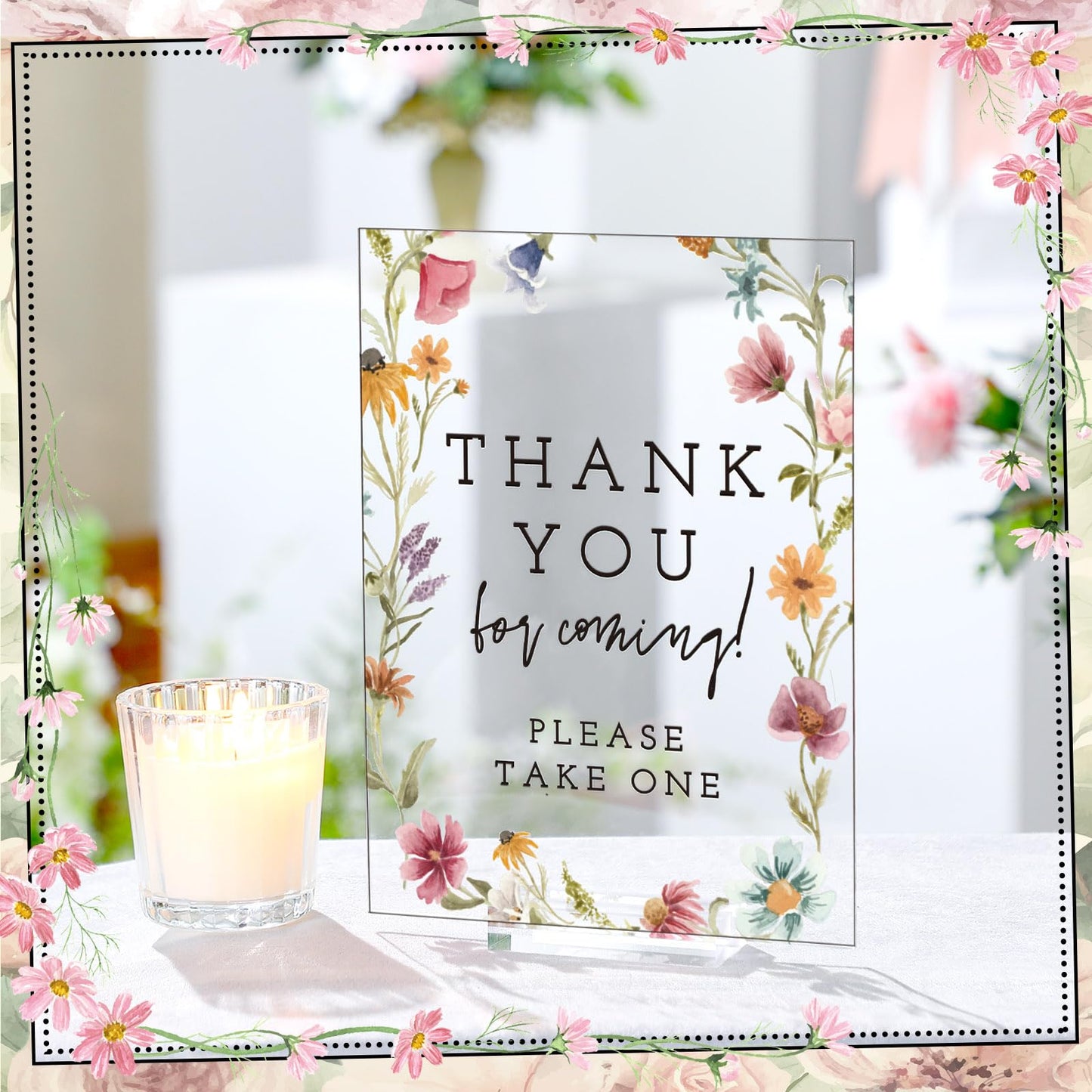 Vercraft 6 Pcs Wildflowers Wedding Table Decorations Take One Sign Thank You Acrylic Sign Centerpieces with Stand 5 x 7" Wedding Birthday Party Decorations for Guests Gifts
