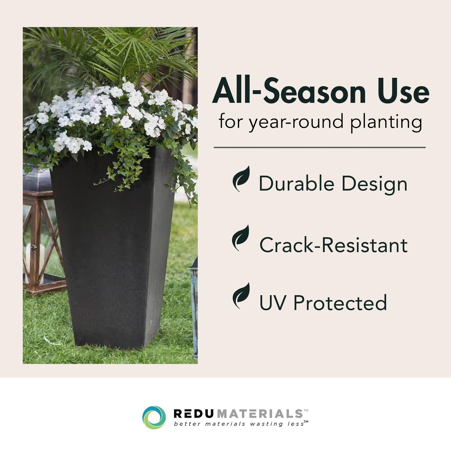 Tierra Verde 2-Pack Indoor & Outdoor Self-Watering Square Planters, Large, Sonata, Black - Planter Containers for Plants and Flowers - Gardening and Landscaping Accessories