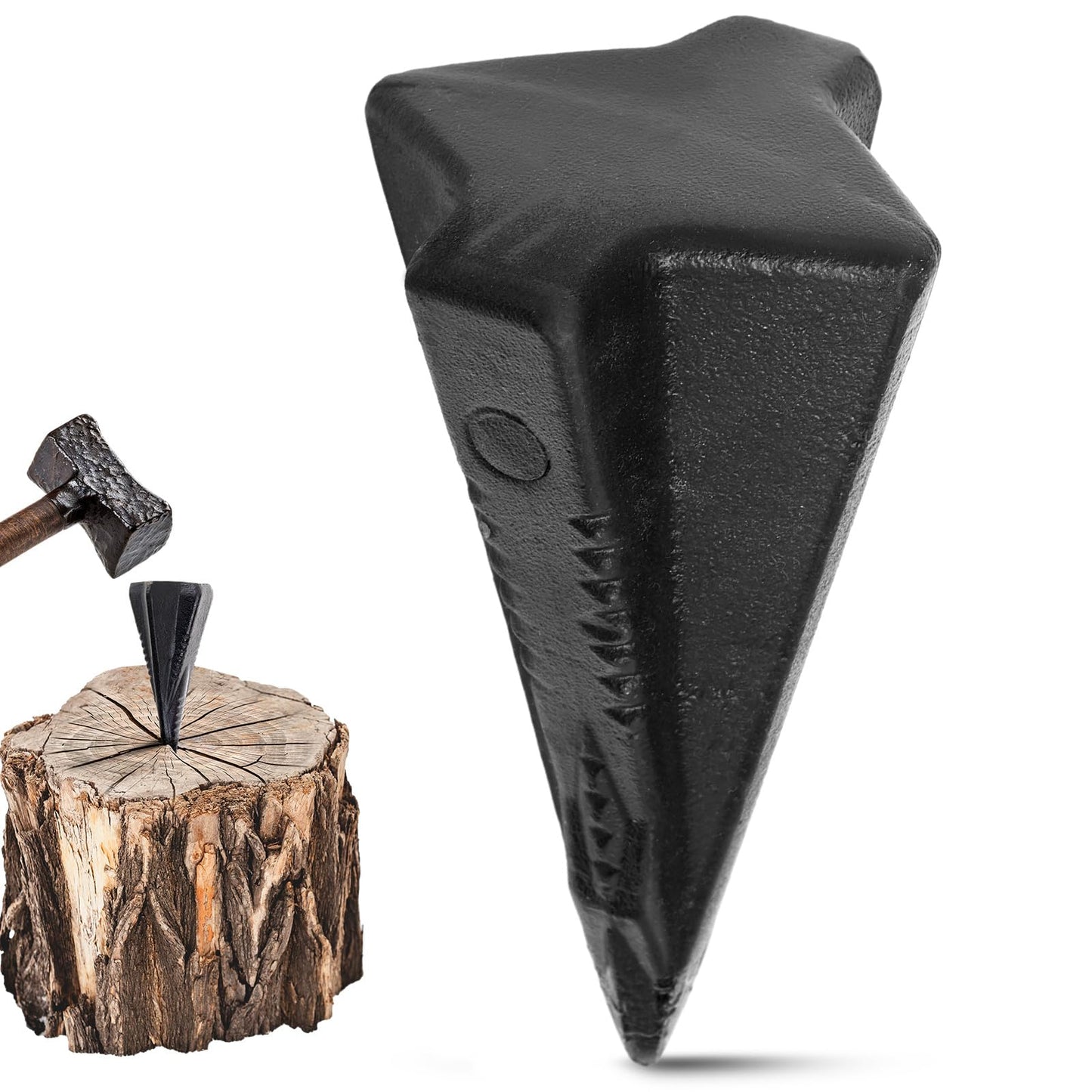 Otoolling 1 Pcs 5 Lbs Wood Splitting Wedges Manual Log Splitter Wedge 4-Direction Diamond Design Forged Steel Tool for Easy Wood Splitting Splits Firewood into 4 Pieces Less Effort(Black)