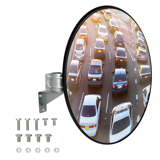 32" Convex Traffic Mirror, Outdoor Driveway Security Mirror, Blind Spot Safety Mirrors with Adjustable Fixing Bracket Mount, Extends View Parking Mirrors for Garage,Corner,Warehouses,Retail Stores