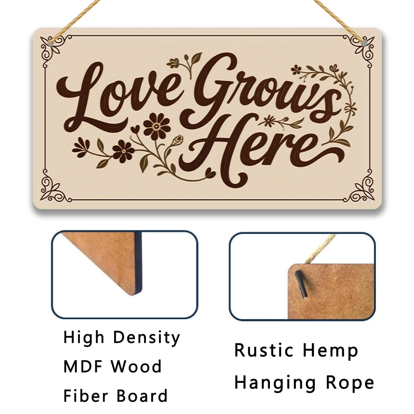 Love Grows Here Wood Sign Gift - Rustic Garden Plaque for Plant Lovers, Mother's Day Gift for Her, Gardener Welcome Sign, Housewarming & Wedding Gift for New Homeowners 12x6 Inch
