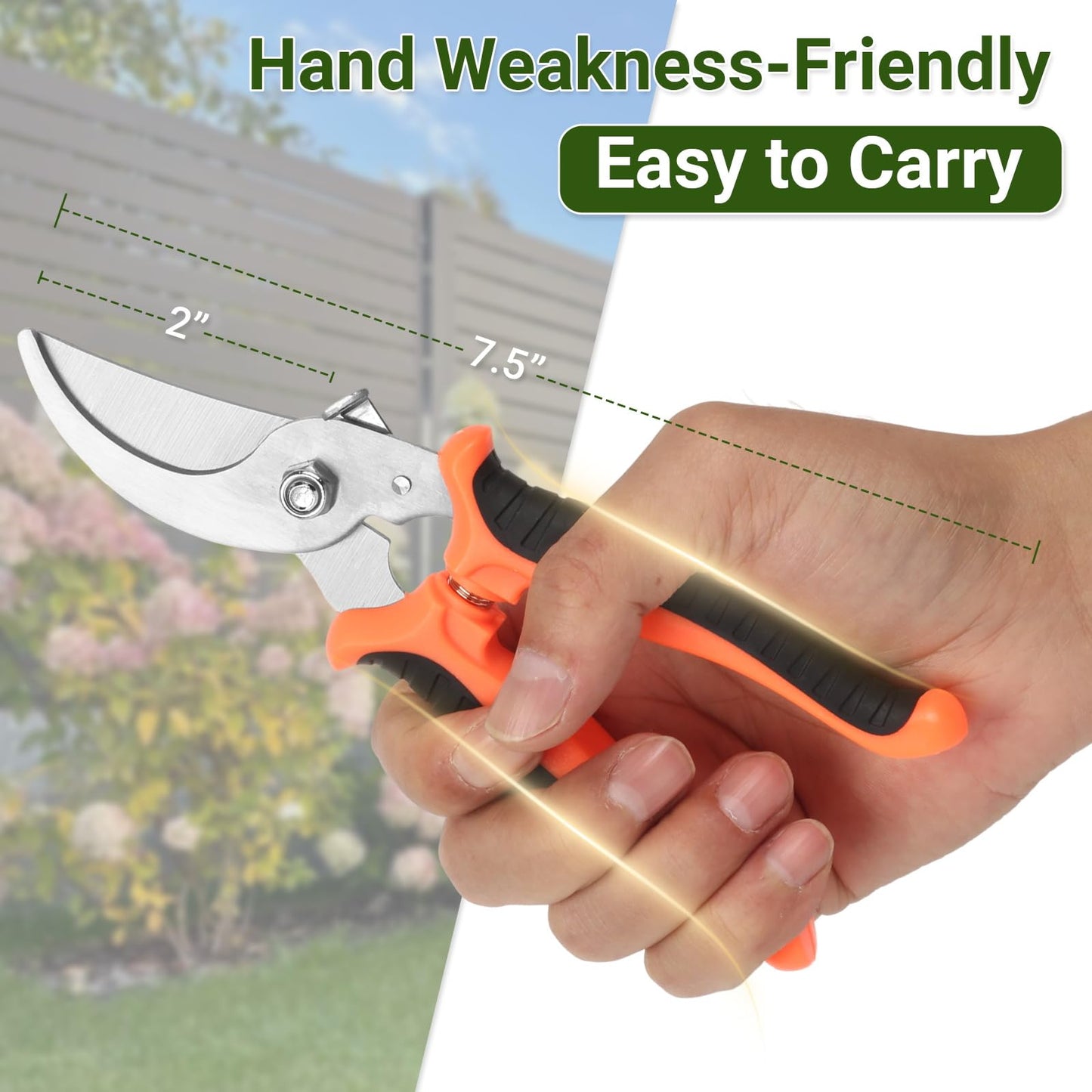 Hungsual Pruning Shear, Premium Gardening Scissors for Rose Bushes, 7.5IN Garden Pruner Effortlessly Cuts 0.6IN Branches with Stainless Steel Blades Softgrip, One-Hand Lock Garden Clippers for Shrubs