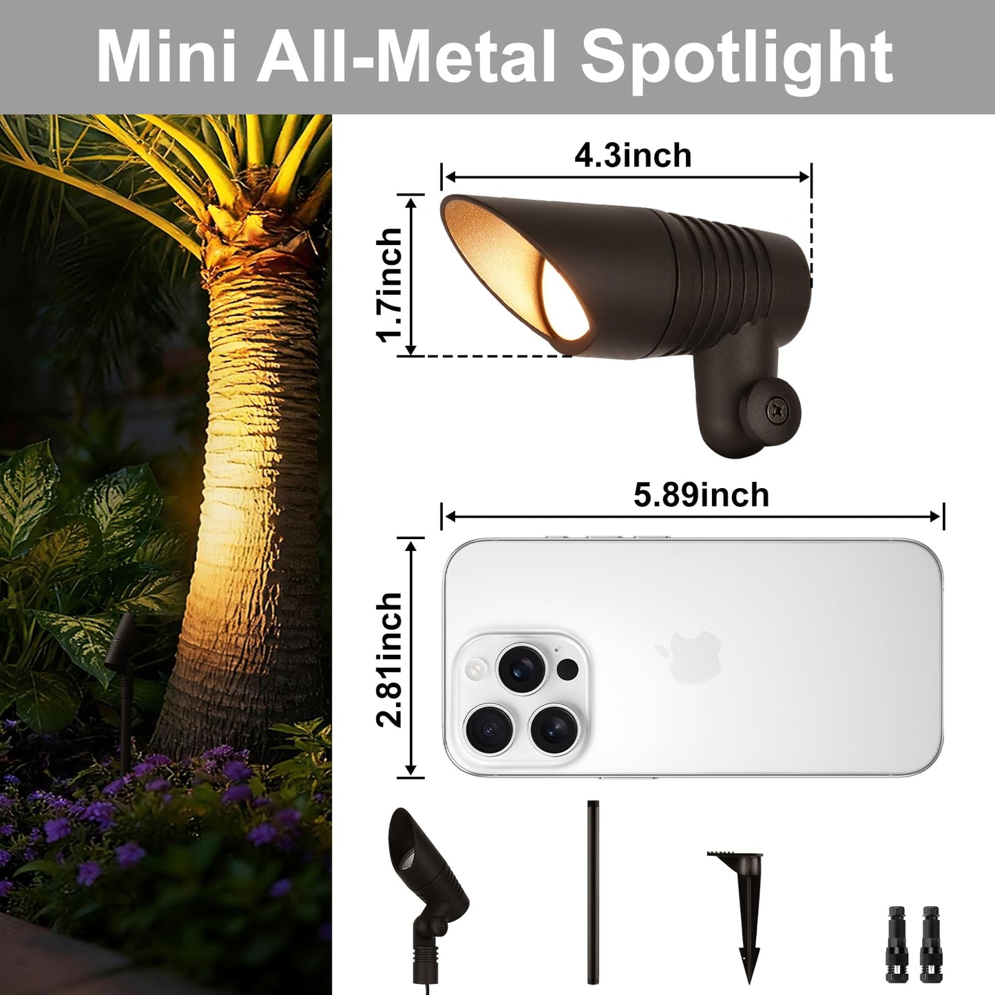 ZestPatio Mini LED Landscape Spotlights, 16'' Tall Pole, 5CCT 5W 12 Volt Wired Low Voltage Bronze Landscape Small Spot Lights for Outdoor Tree Flag House Pathway Driveway, 60° Beam Angle, 6PK