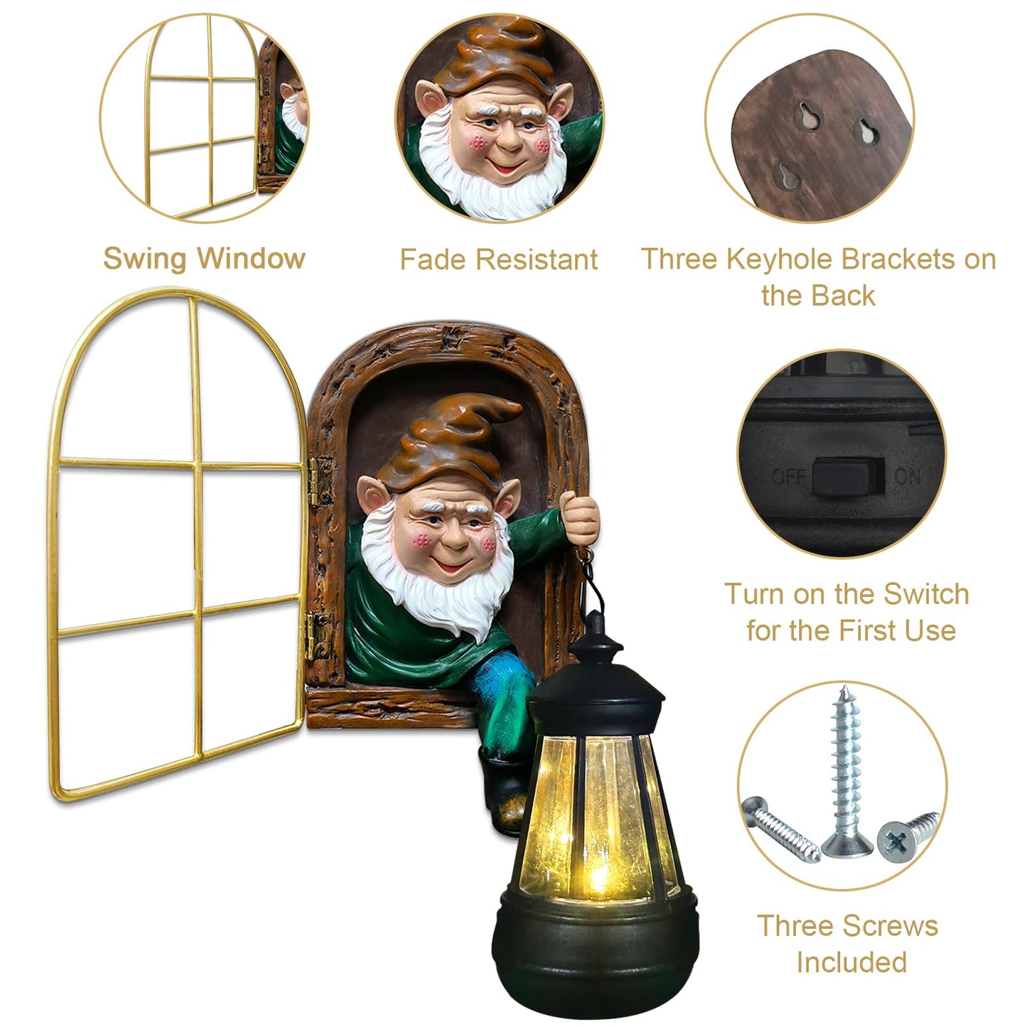 Fairy Garden Statues Gnomes Solar Lantern - Halloween Elf Out The Door Tree Hugger Figurines Fence Wall Yard Art Home Decor Outdoor Tree Face Sculpture, Ideal Thanksgiving Decorations