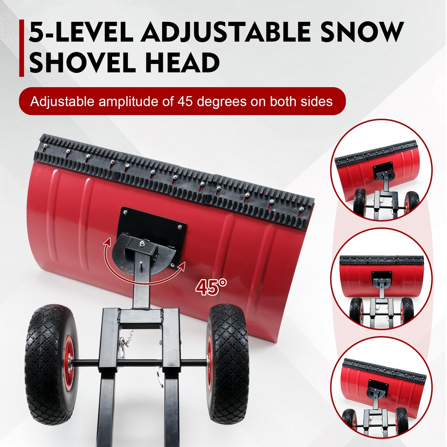 ONECHOI Snow Shovel with Wheels, 29X16.5inch Angled Steel Blade，Heavy-Duty Snow Shovel Pusher and Plow with Height Adjustable Handle for Driveway and Efficient Snow Removal (29 Inch X16.5 Inch)