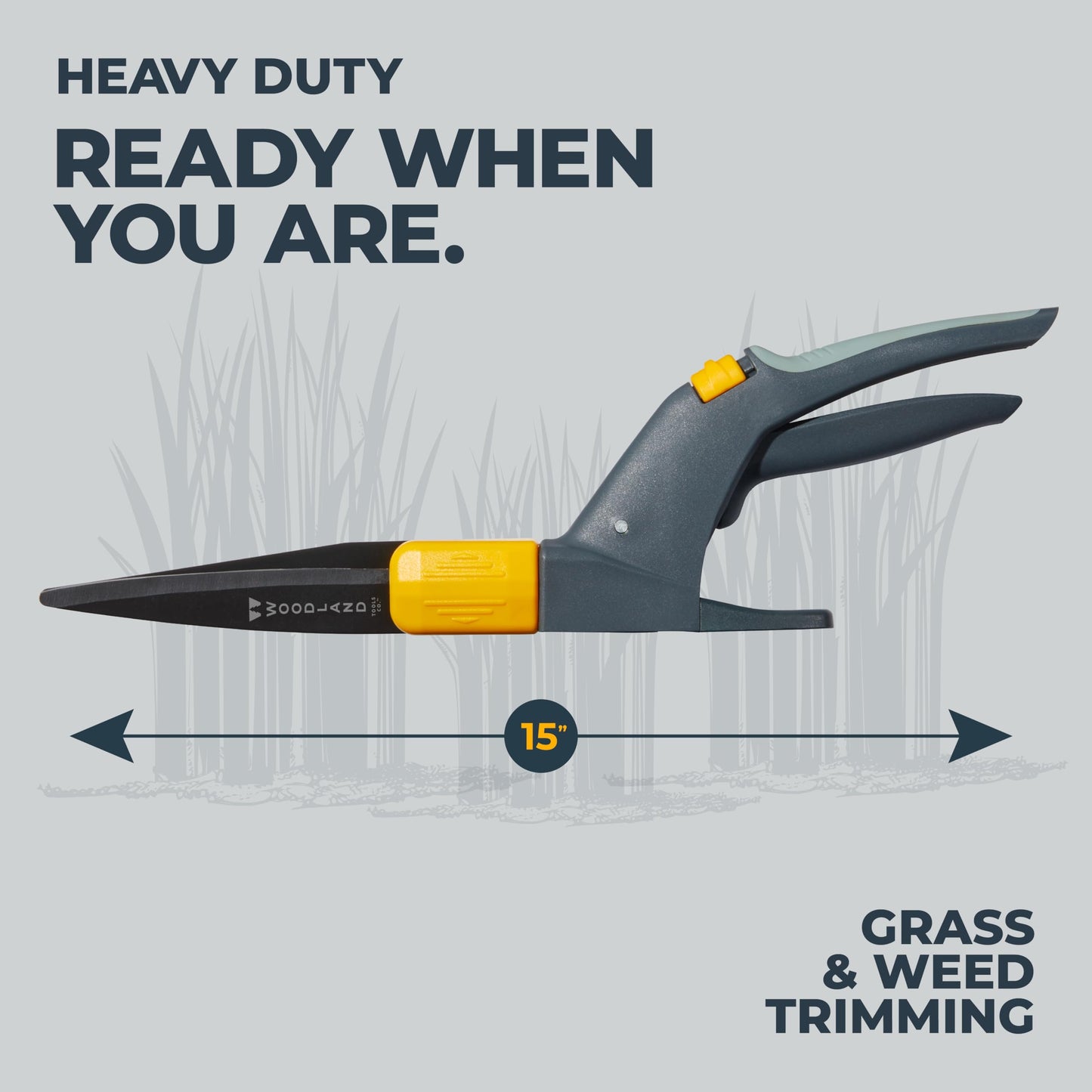 Woodland Tools Heavy Duty Rotating Grass Shears – 180 Degree Pivoting Head, Non Stick Steel Blades, Ergonomic Grip, Manual Grass Clippers for Trimming Around Beds, Walkways, and Edges