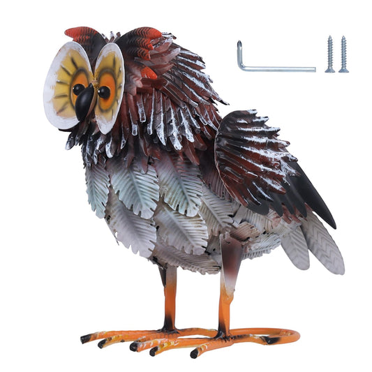 hogardeck Owl Garden Decor Outdoor Statues, Large Metal Bird Standing Yard Art, Lawn Sculptures Ornaments for Outside Patio Pond Backyard, Holiday Sympathy Gifts for Grandma Mom