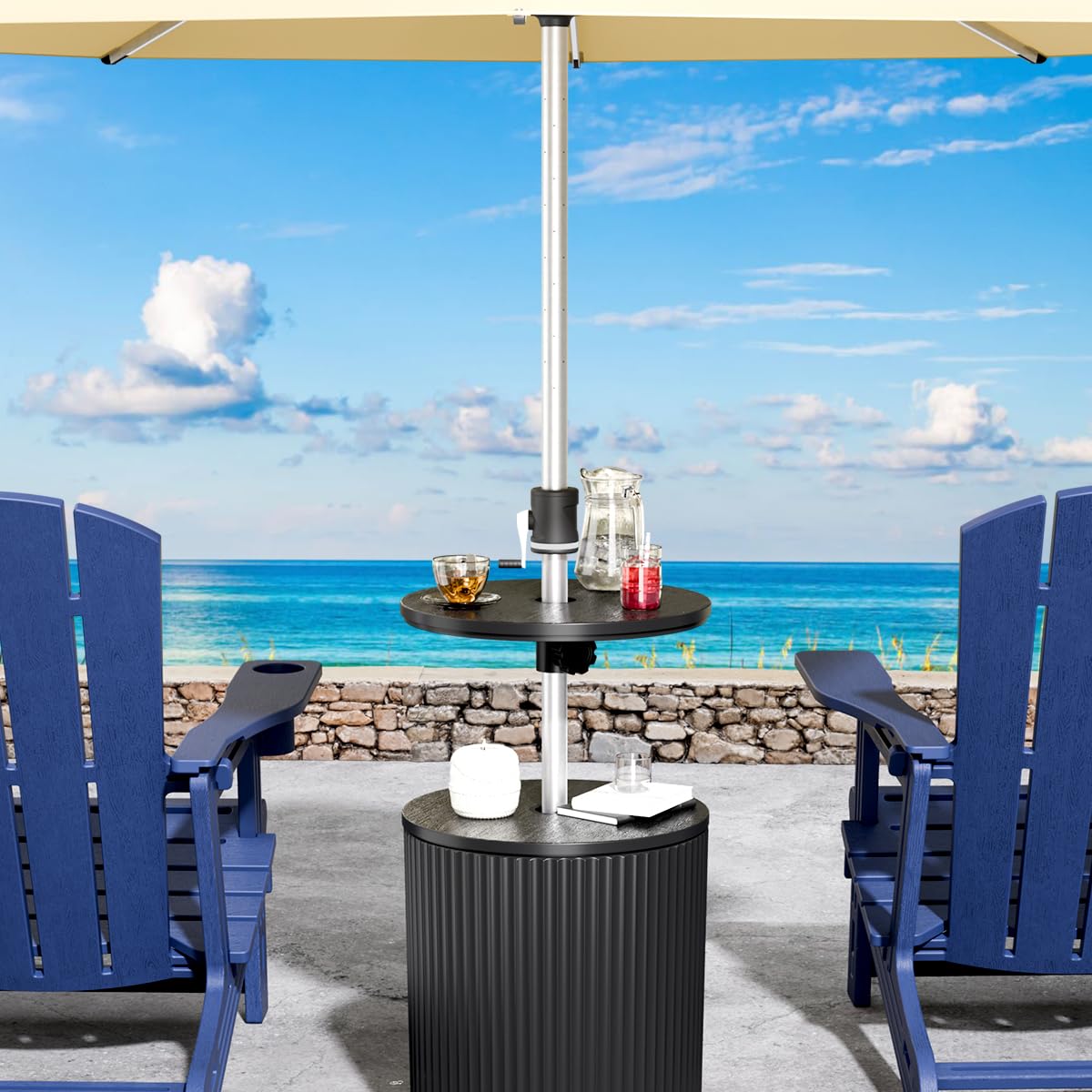 Diyfire Umbrella Table, Umbrella Side Table, Patio Umbrella Table Tray with Hole, Beach Umbrella Base Table, Outdoor Table with Umbrella Hole for Garden, Balcony, Deck, Poolside, Black