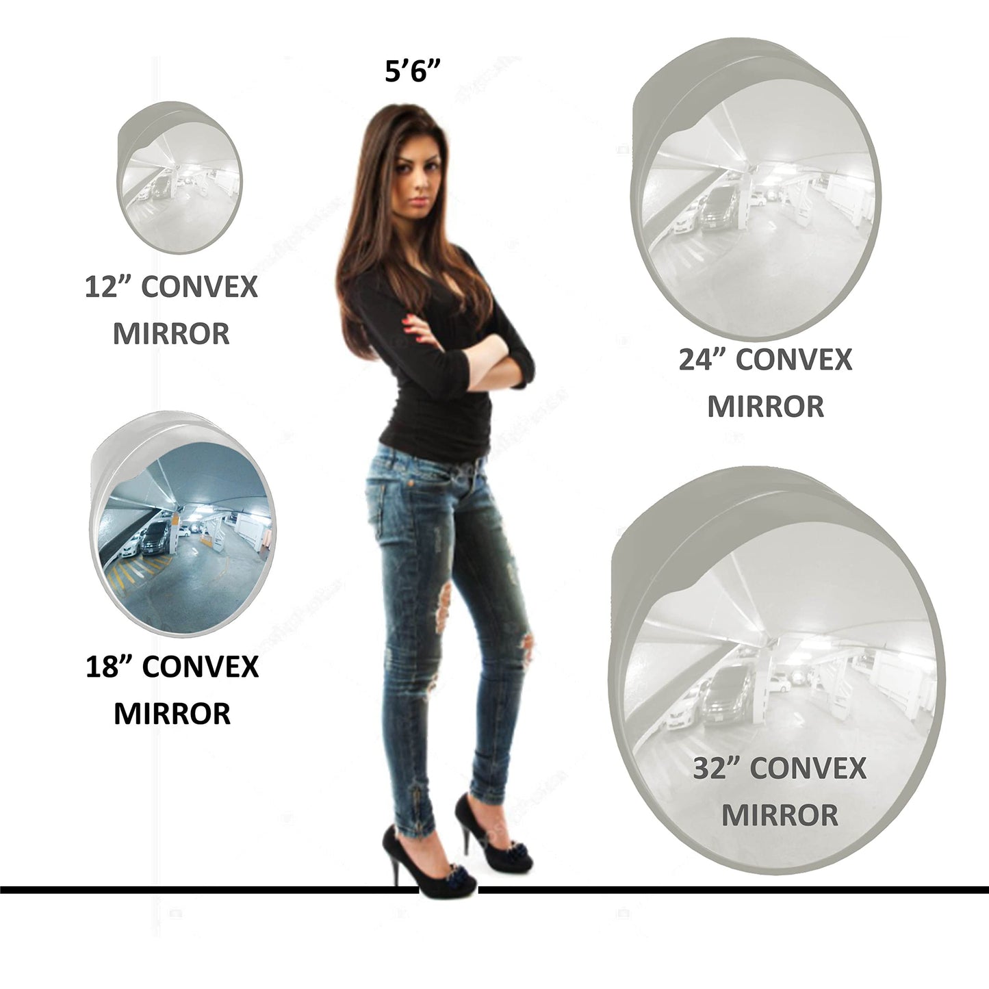 WatchYrBack GREY 18 inch Convex Mirror, Outdoor or Indoor, Wide Angle View, Curved Traffic Safety and Security Mirror 460 mm