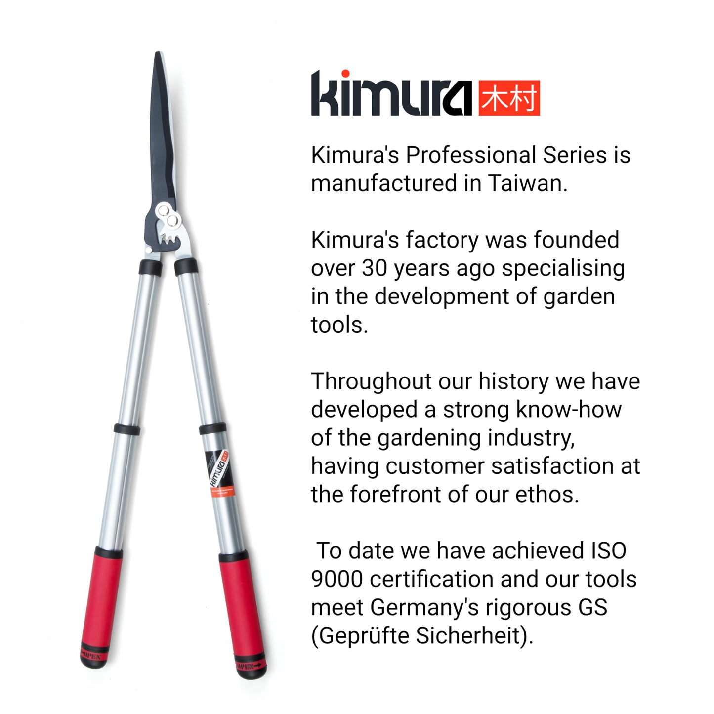 Kimura® Pro Telescopic Garden Shears - Premium Hedge Shears, Patented Gearing Technology, Lightweight Extendable Aluminium Handles, Japanese SK5 Steel Blades, Heavy Duty Gardening Shears - 650-850mm
