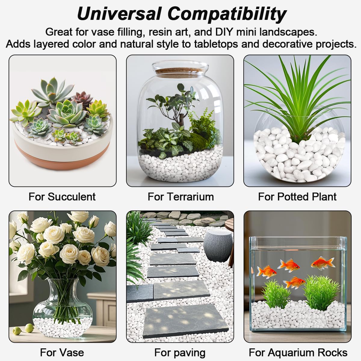 Fish Tank Rocks,Landscaping Pebbles,Decorative Ornamental Pebbles Garden,Landscaping Stones Gravel Filler for Home Decoration Flower Bed Fish Tank Plants Vases Succulents (5 Pounds, White)