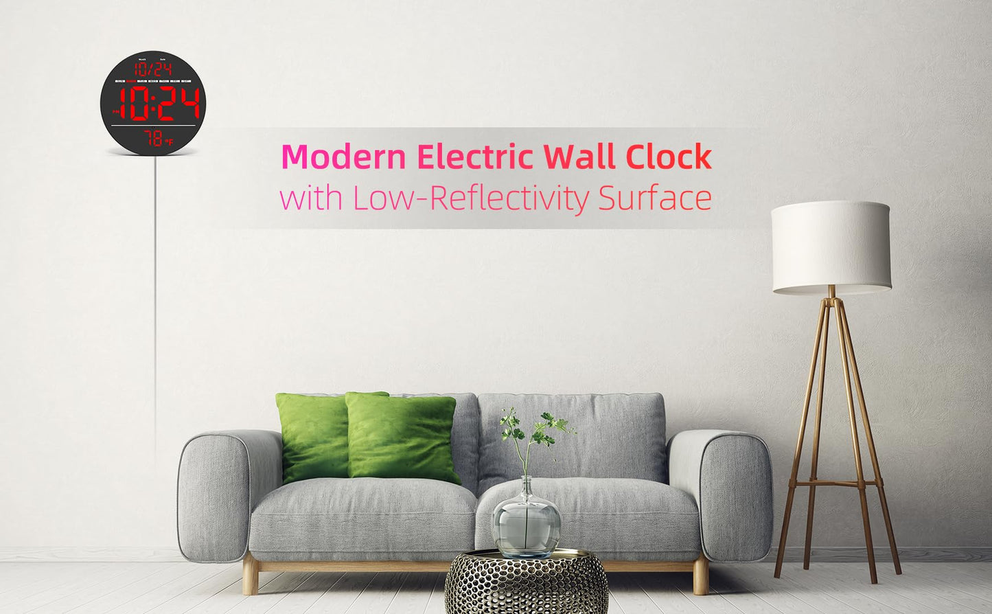 Digital Wall Clock with Large LED Display, Date, Temperature, Auto-Brightness | Small [PLUG-IN] Clock | Modern Electric Wall Clock for Bedroom, Classroom, Living Room, Home, Office, Farmhouse – Red