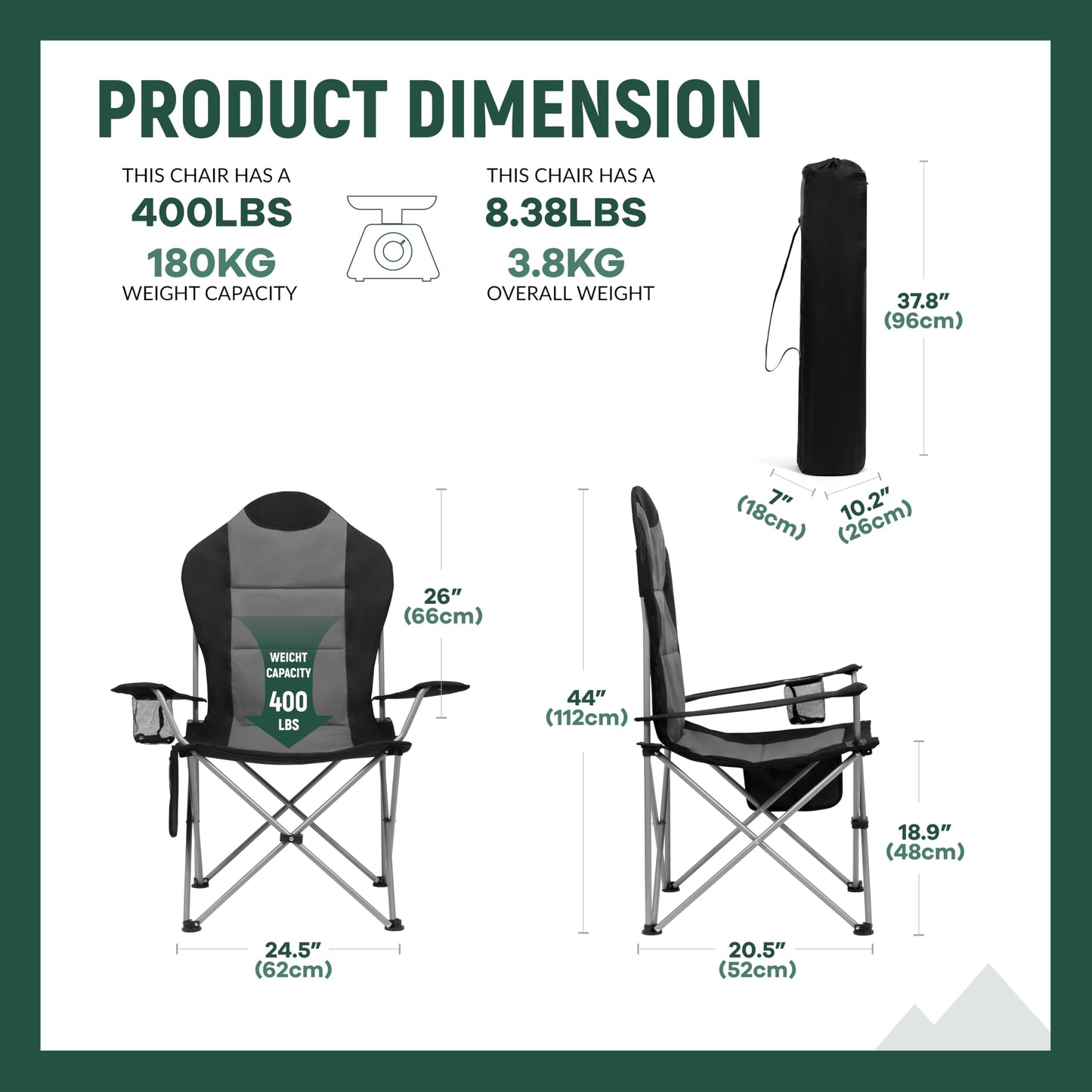 OUTSIDER Folding Camping Chair for Adults Heavy Duty – Supports 400 lbs, Portable Chair with Cup Holder, Side Pocket & Large Rear Mesh Storage Bag, Lightweight Lawn Chair for Camping (Style-4, 2)