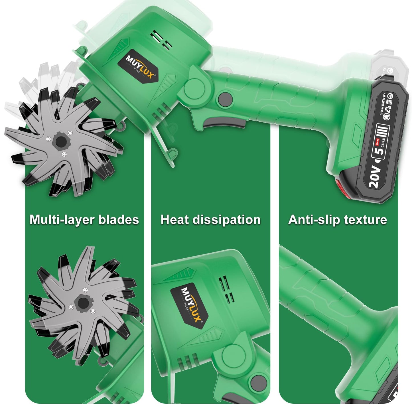 Muylux 20V Cordless Tiller Cultivator for Gardening, Electric Garden Tiller with Only 1 x 2.0Ah Battery & Charger, Garden Rototiller for Lawn Gardening Soil Cultivation