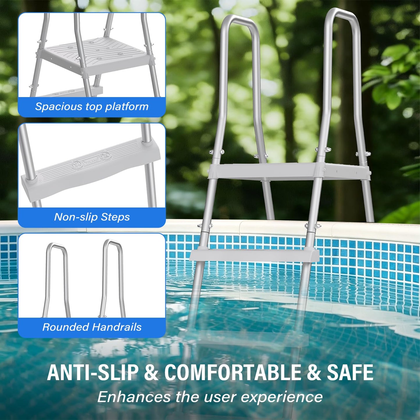 52" 4-Step Steel Frame Above Ground Swimming Pool Ladder, Heavy Duty Double Sided Removable Pool Steps with Non-Slip Plastic Steps and Platform for Entry and Exit the Pool