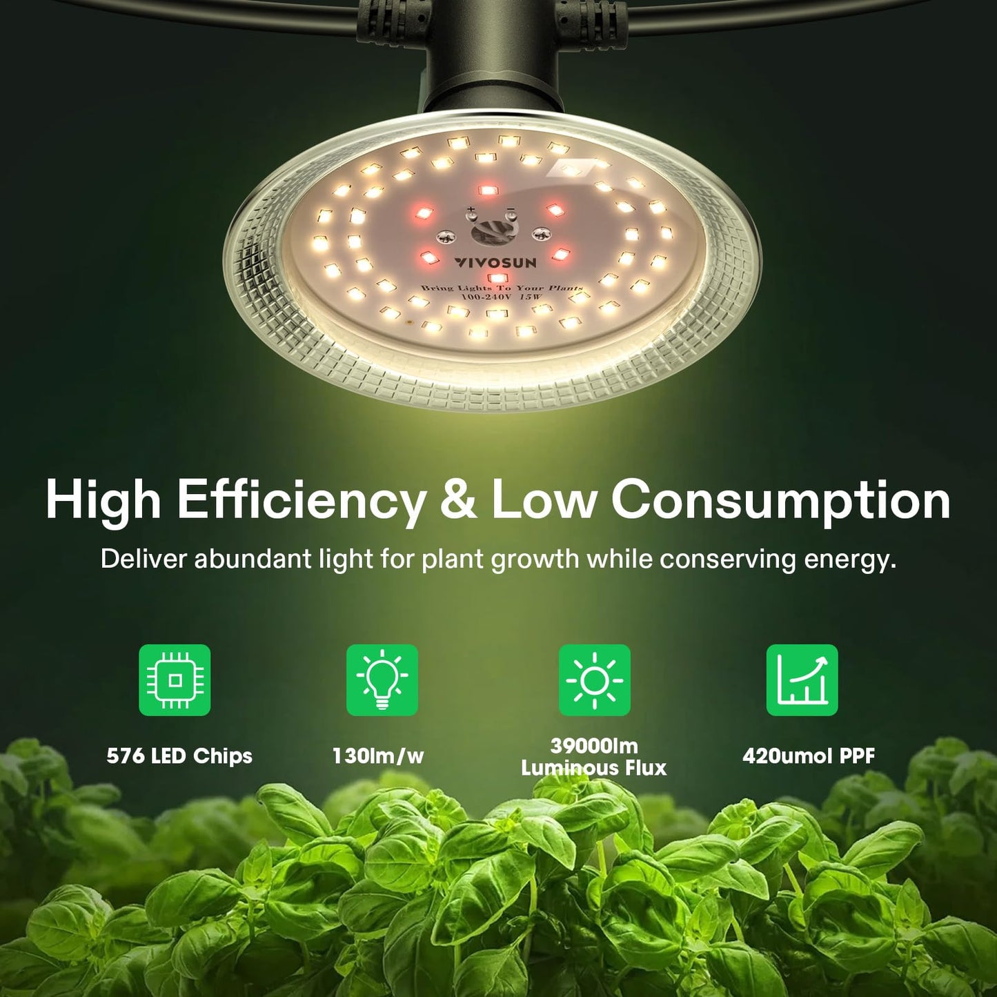 VIVOSUN Outdoor LED Grow Lights, Waterproof String Grow Light, Full Spectrum Plant Growing Lights with 44Ft Adjustable Cord for Seedling, Veg, Flower in Greenhouse, Garden, Backyard, Farm (12-Light)
