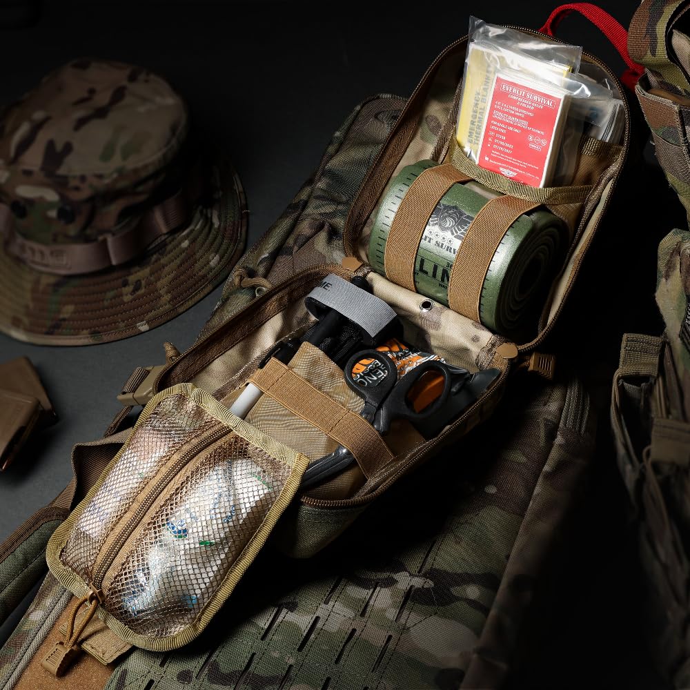 EVERLIT Emergency Trauma Kit, CAT GEN-7 Tourniquet 36" Splint, Military Combat Tactical IFAK for First Aid Response, Critical Wounds, Severe Bleeding Control (Black)