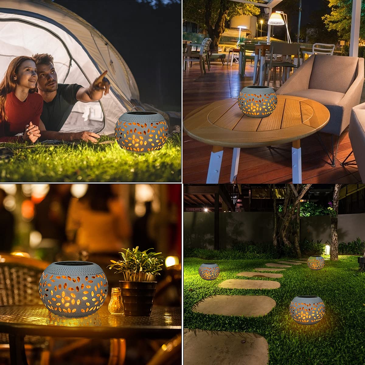 Solar Table Lantern Outdoor Waterproof- Dancing Flickering Flame Solar Powered LED Light,White Metal Desktop Decorative Lamp for Gifts for Women Mom,Desk Patio Garden Yard