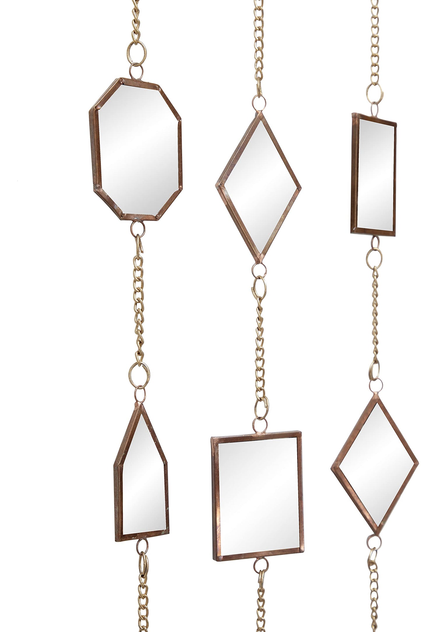 Deco 79 Metal Geometric Indoor Outdoor Windchime Garden Decor with Glass Mirrors and Bells, Hanging Ornament 14" x 1" x 32", Brown