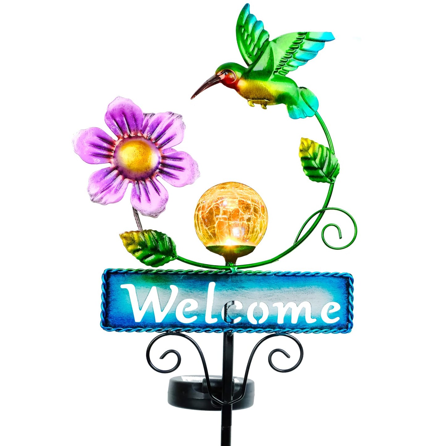FOMOMDI Hummingbird Garden Decorations for Outside, Solar Waterproof Stake Lights with Welcome Sign for Yard Lawn Patio Pathway, Warm Gifts for Mom Grandma Housewarming (Hummingbird)