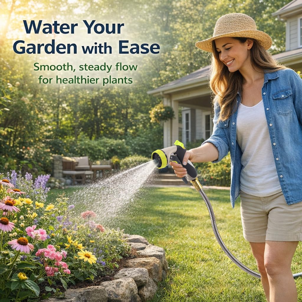 Holldoor Metal Garden Hose 25 ft – 304 Stainless Steel Water Hose with Nozzle Sprayer, Garden Hoses Flexible, Lightweight, No Kink, Heavy Duty for Outdoor (25 ft)