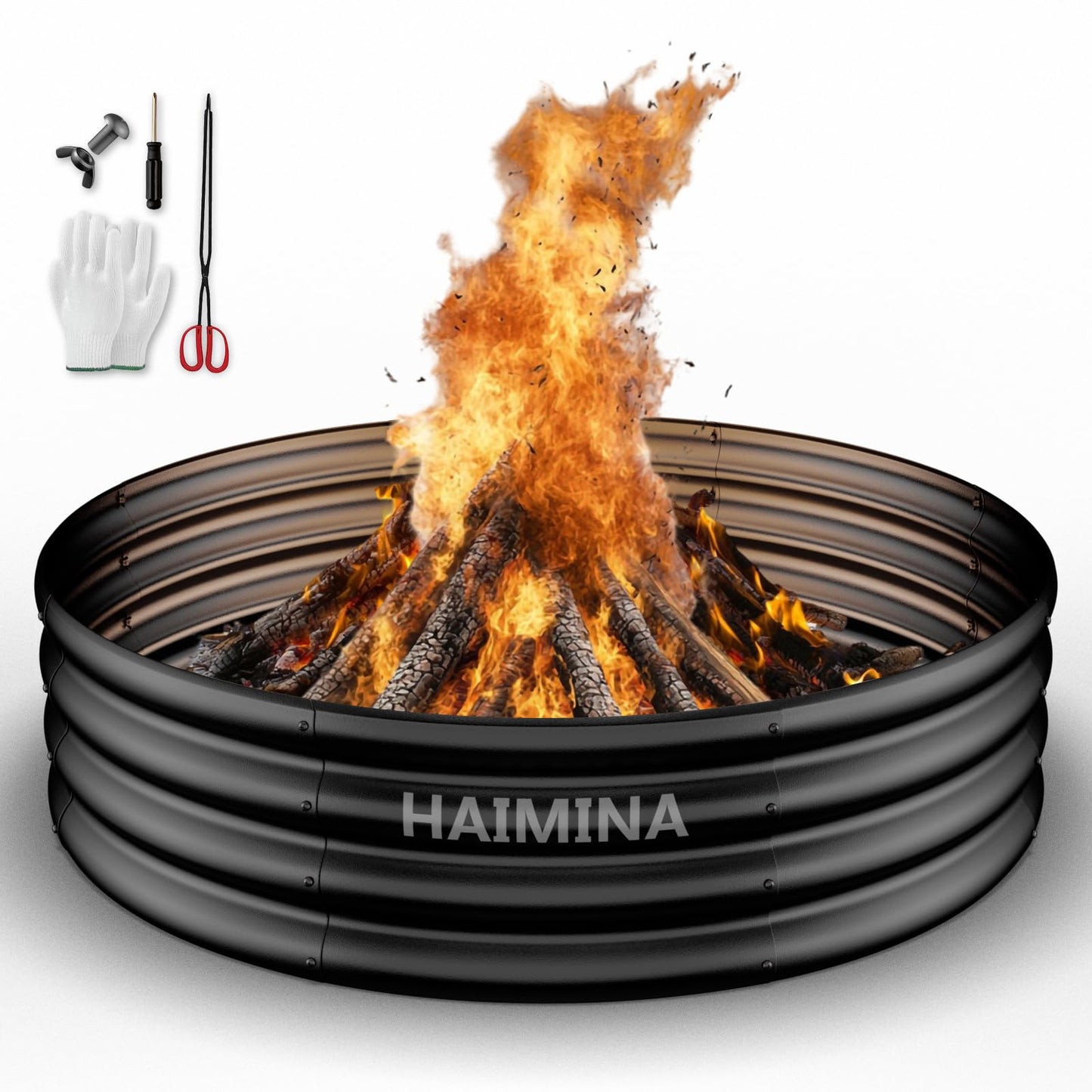 HAIMINA 36 Inch Fire Pit Ring, Heavy Duty Large Fire Pit Ring for Outside Wood Burning, Fire Pits Rings with High-Temperature Coating for Backyard, Bonfire, Camping, Beach (3x3 FT)