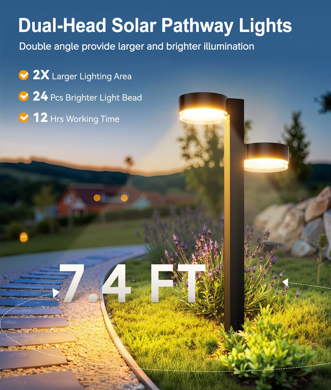 TuyLuxe Brighter Solar Pathway Lights Outdoor, 6 Pack Dual-Head Solar Lights Outdoor Waterproof with 12 Head & 24 LED, Solar Powered Garden Light for Yard Path Walkway Driveway Sidewalk