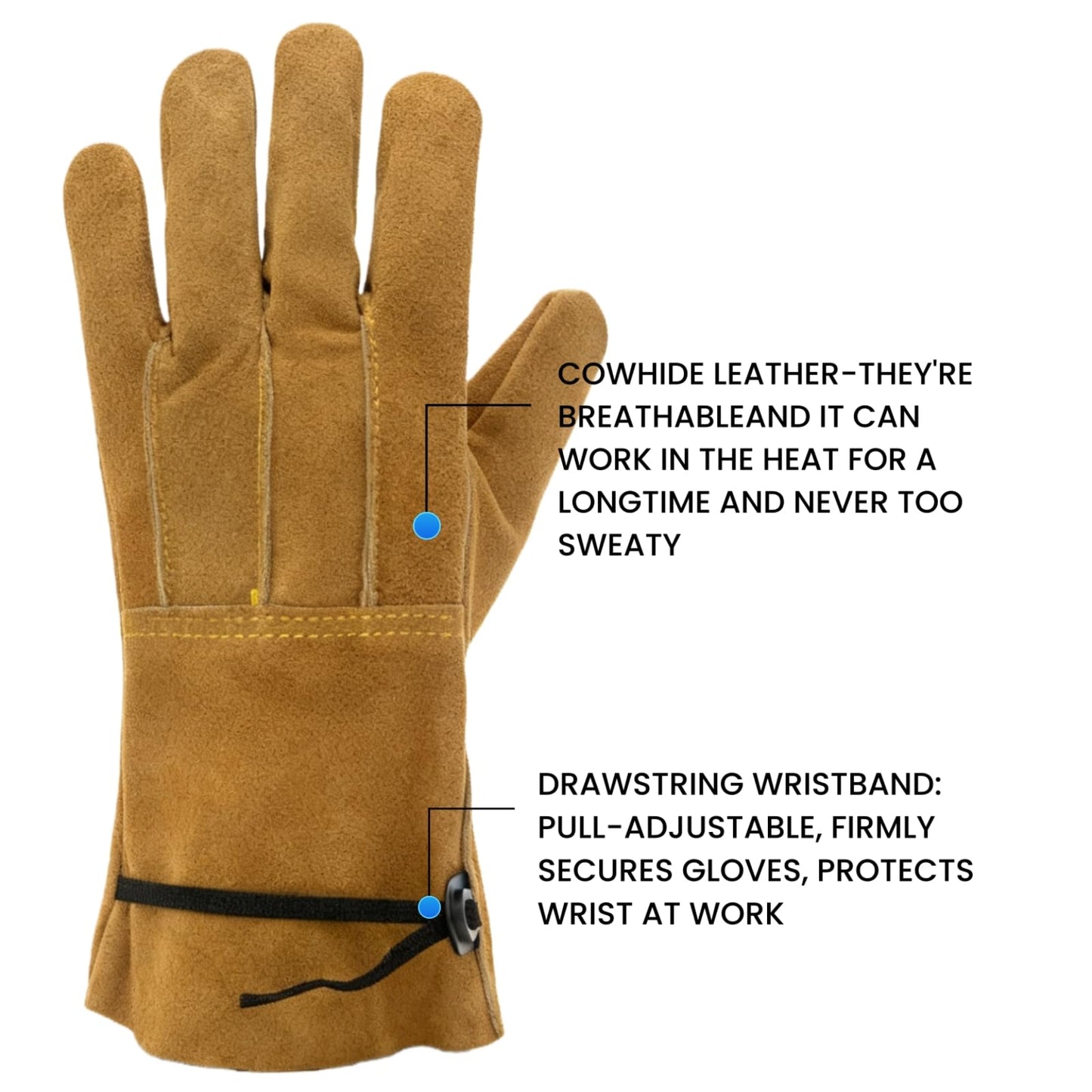 COREGROUND Leather Safety Work Gloves Gardening Carpenter Thorn Proof Truck Driving for Mens and Womens Waterproof heavy duty (Small, Brown)