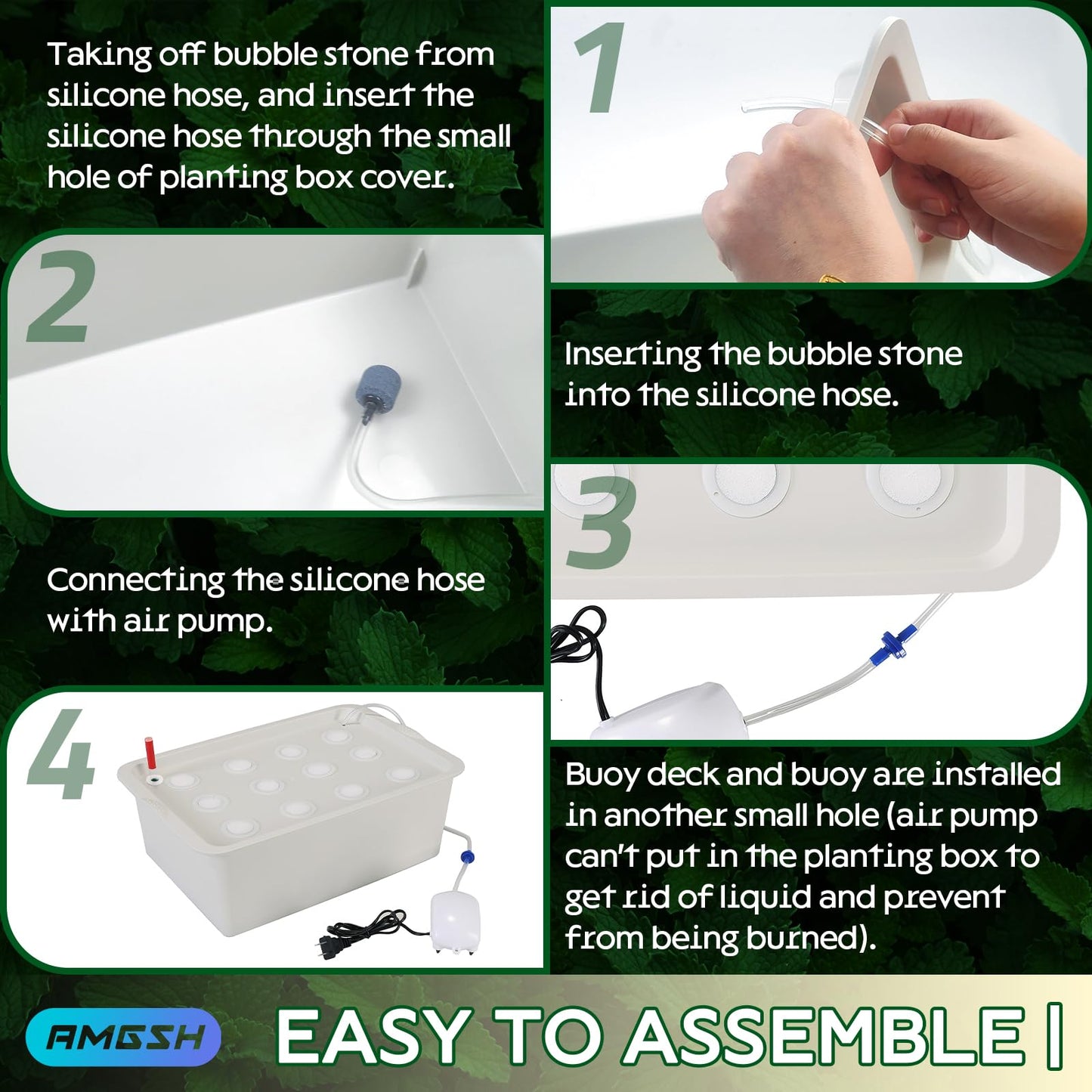 AMGSH Hydroponics Growing System Kit with Air Pump, Bubble Stone, 12-Hole Indoor Hydroponic System Grow Box, Indoor Gardening System & Hydroponic Kit Vegetable & Herb Garden Starter Kit