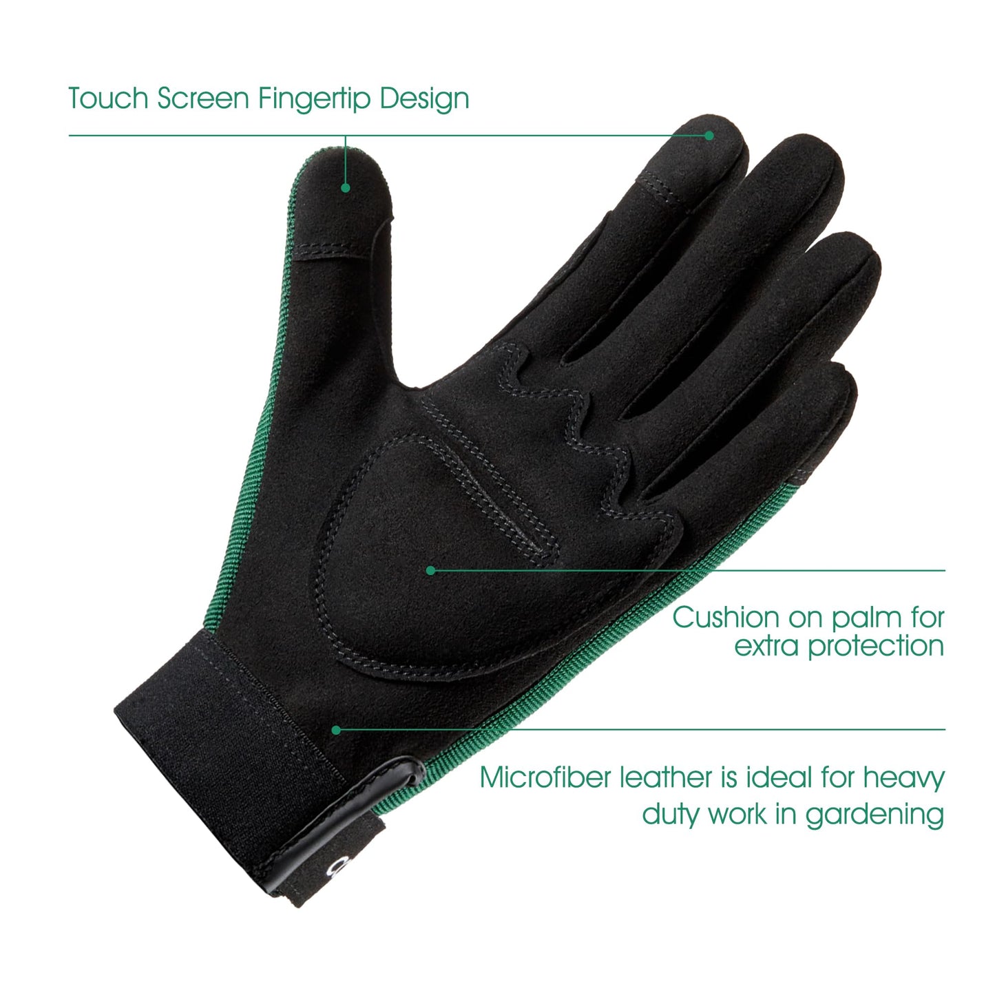 COOLJOB Thorn Proof Garden Gloves with Touchscreen Fingers for Men, Rose Pruning Work Gloves with Palm Cushion for Gardener, Farmer and Landscaper (Green 1 Pair Medium)