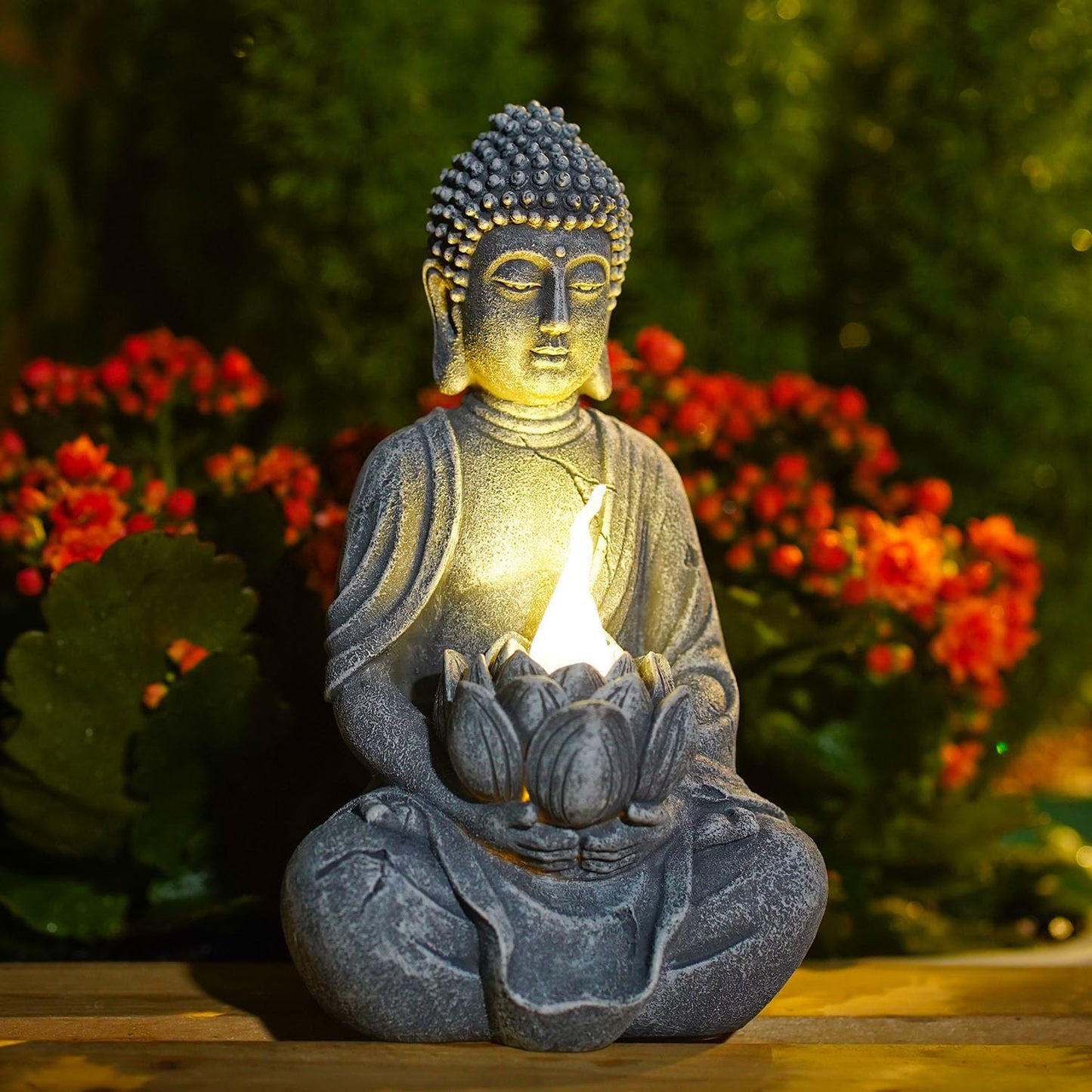 Philodwell Meditation Buddha Garden Statues: Outdoor Sculpture with Tea Lights Decor for Patio Lawn Yard Art - Gifts for Mom Grandma