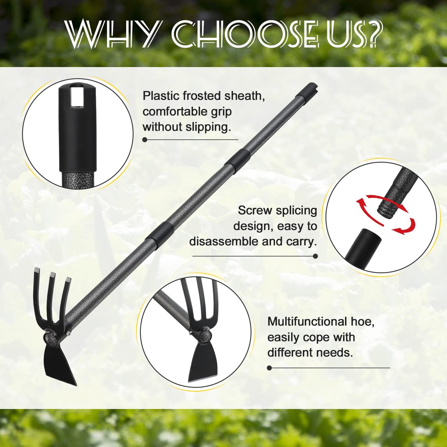 JAOTREL Hoe Garden Tool, 45 Inch Garden Hoe Long Handle for Weeding, Hoe Cultivator 2 in 1 Hand Garden Tools for Gardening Tools Planting