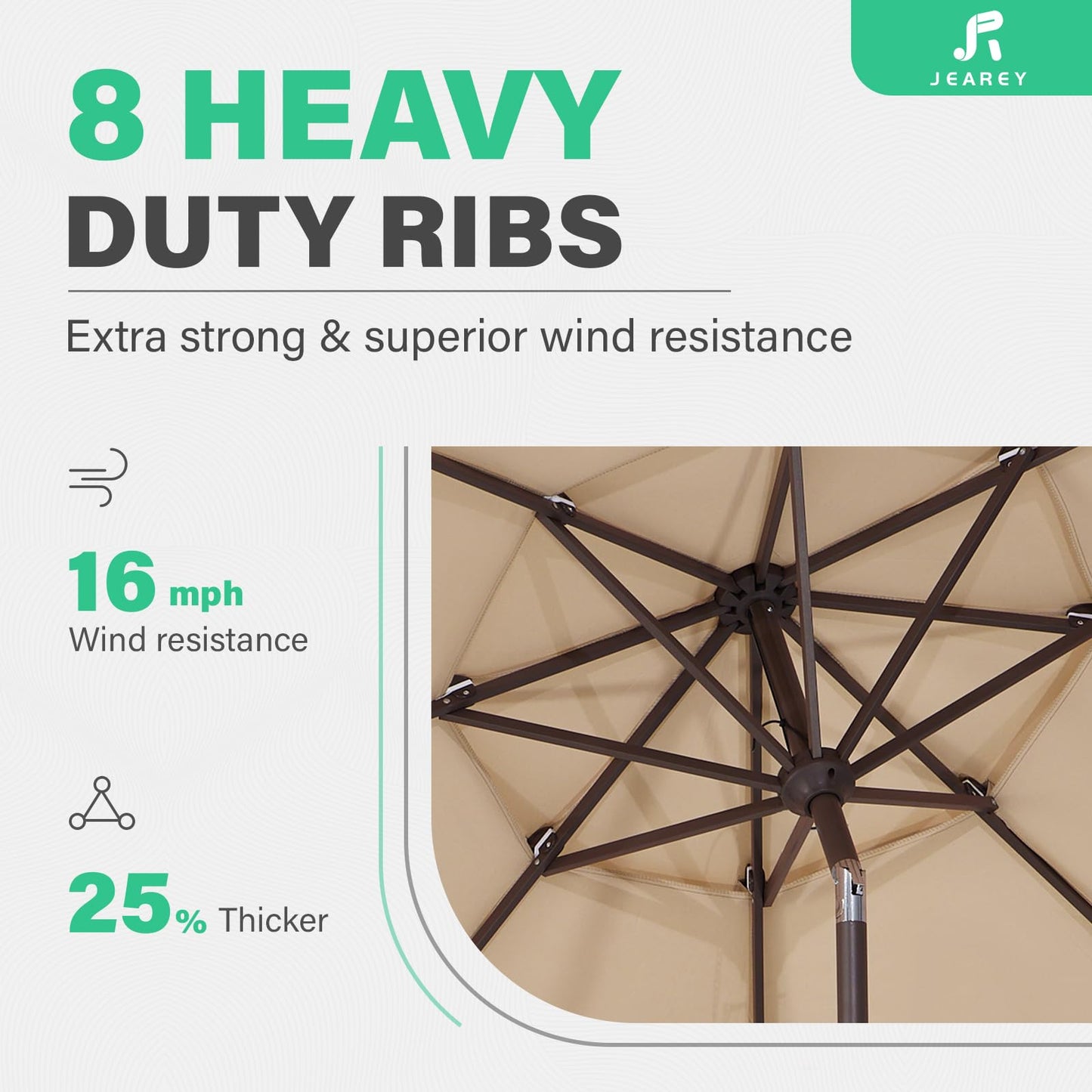 JEAREY 9FT 3 Tier Patio Umbrella Outdoor Market Umbrella Table Umbrellas with 8 Ribs 1.5 Pole Push Button Tilt and Crank UV Protection for Garden,Beige