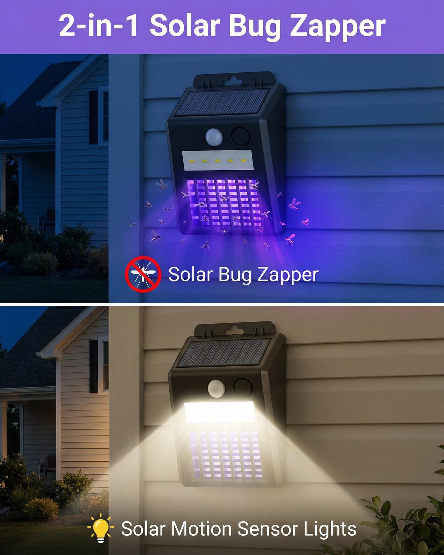 Peepst Solar Bug Zapper Outdoor - 2-in-1 Waterproof Cordless Mosquito Zapper with 3 Modes, Motion Sensor Light & UV Light, Rechargeable Mosquito Killer Lamp for Patio Yard Garden (Black)
