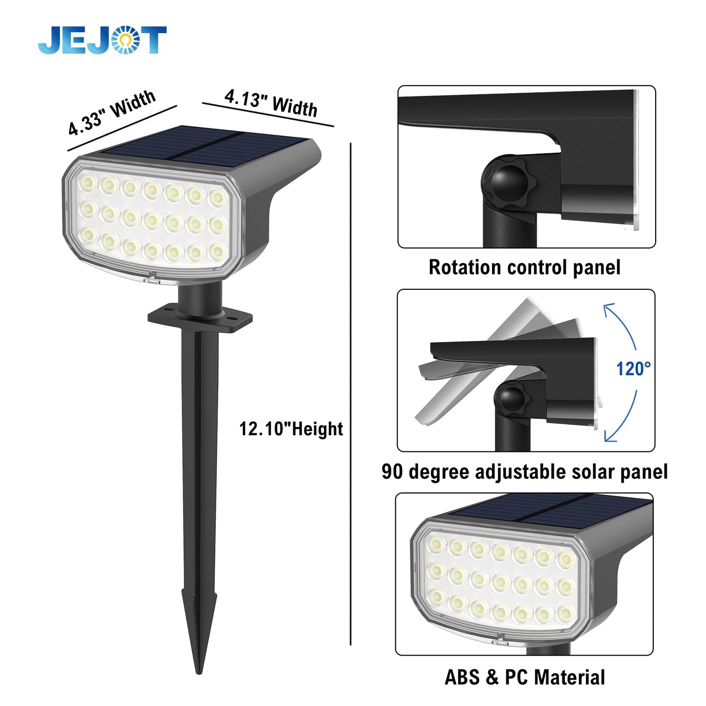 JEJOT Solar Lights Outdoor Waterproof IP65, Super Bright LED with Lens, 3000K 2 Lighting Modes, Solar Powered Yard Garden Solar Spot Lights for Outside Landscape Auto On/Off -6 Pack