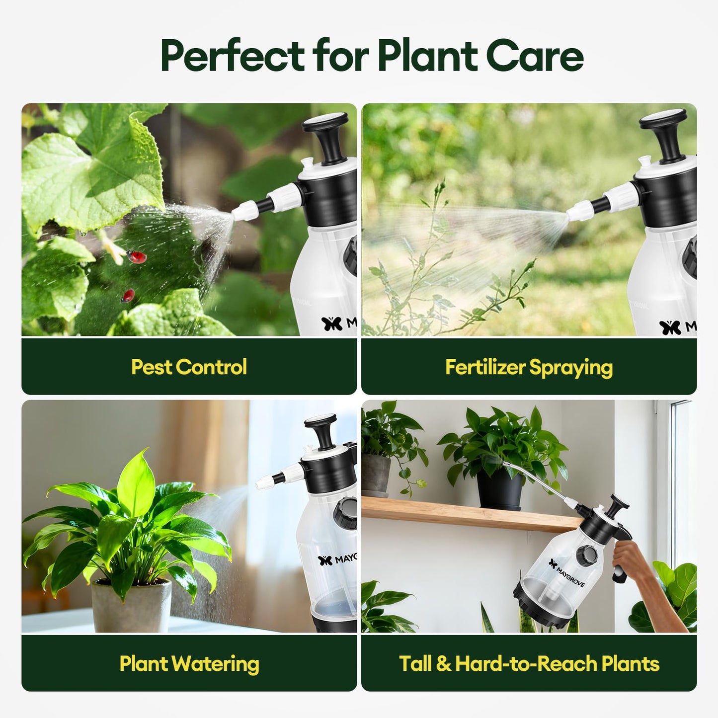 MAYGROVE 0.4 Gal Pump Sprayer, Hand Water Spray Bottle for Indoor Plant, Clear Plant Sprayer with Side Filling Port, Measuring Cup, Adjustable Nozzles, Safe Pressure Relief Valve