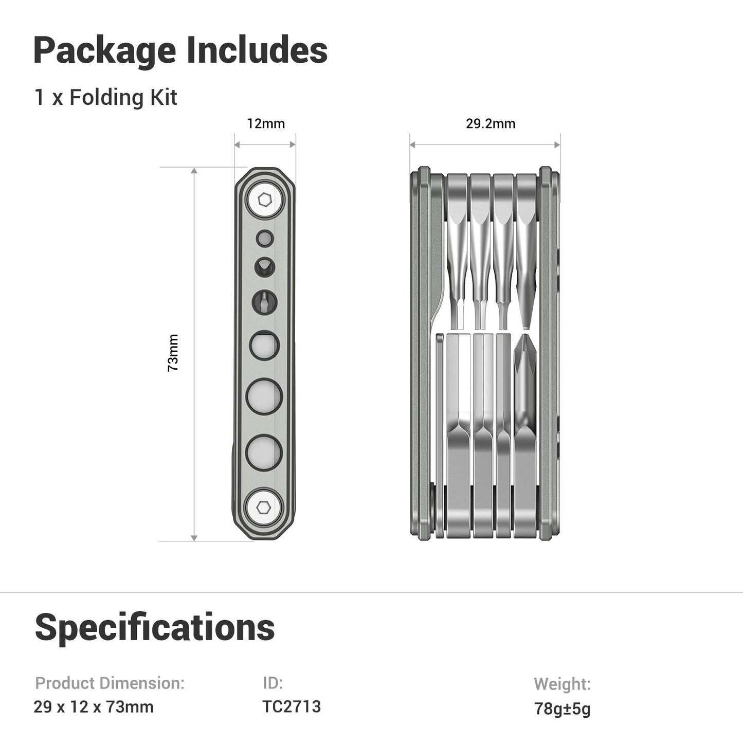 SMALLRIG Universal Folding Tool Multi-Tool for Videographers, Tool Set with Nine Functional Tools Included - TC2713