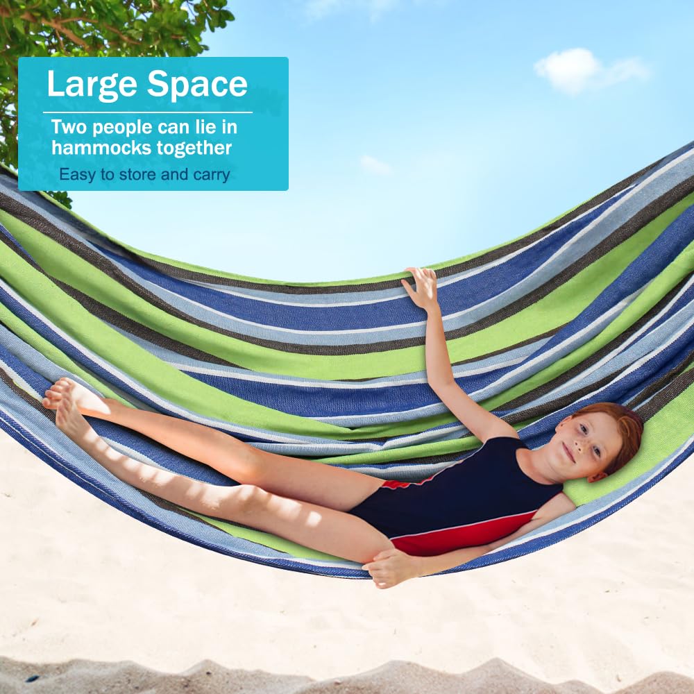 MOSFiATA Hammocks Portable Camping Hammock Upgraded 550lb Comfortable Fabric Hammock with Two Anti Roll Balance Beam and Sturdy Tree Straps for Camping, Patio, Backyard, Outdoor （Light Green）