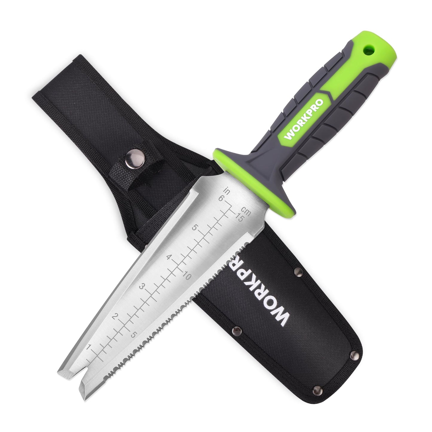 WORKPRO Hori Hori Garden Knife, Garden Tools with Oxford Sheath, 7" Stainless Steel Blade with Cutting Edge, Multi-Purpose Weed Puller tool with Hanging Hole for Planting, Weeding, Digging