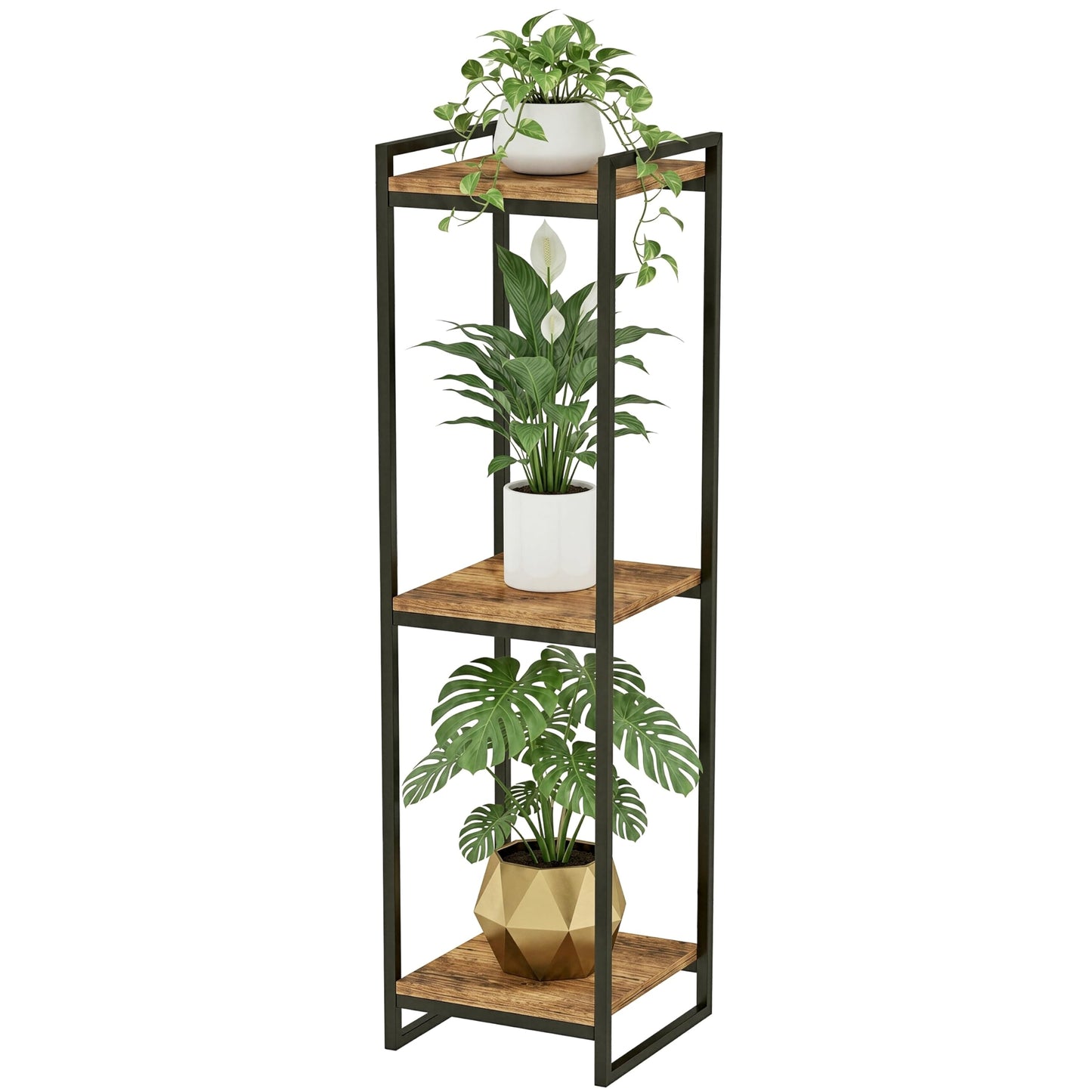 FONHAYE 45" Tall Plant Stand Indoor, 3-Tier Modern Plant Shelf Corner Flower Pot Holder Organizer for Living Room Balcony Garden, Rustic Brown