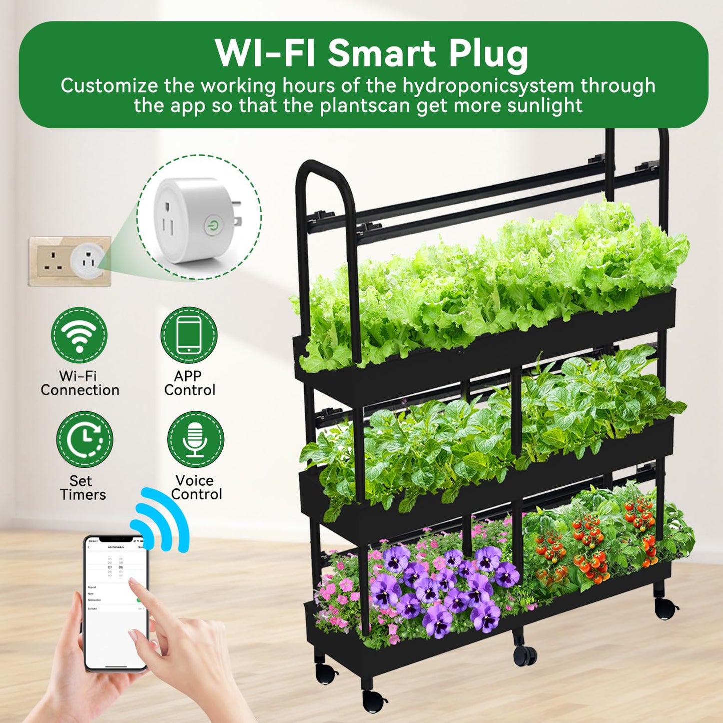 Indoor Garden Hydroponics Growing System Kit, Dual Implant Configuration for Vegetable Fruit Herb Seedling Cultivation and Large-Scale Planting,Double Water Pump，LED Grow Light