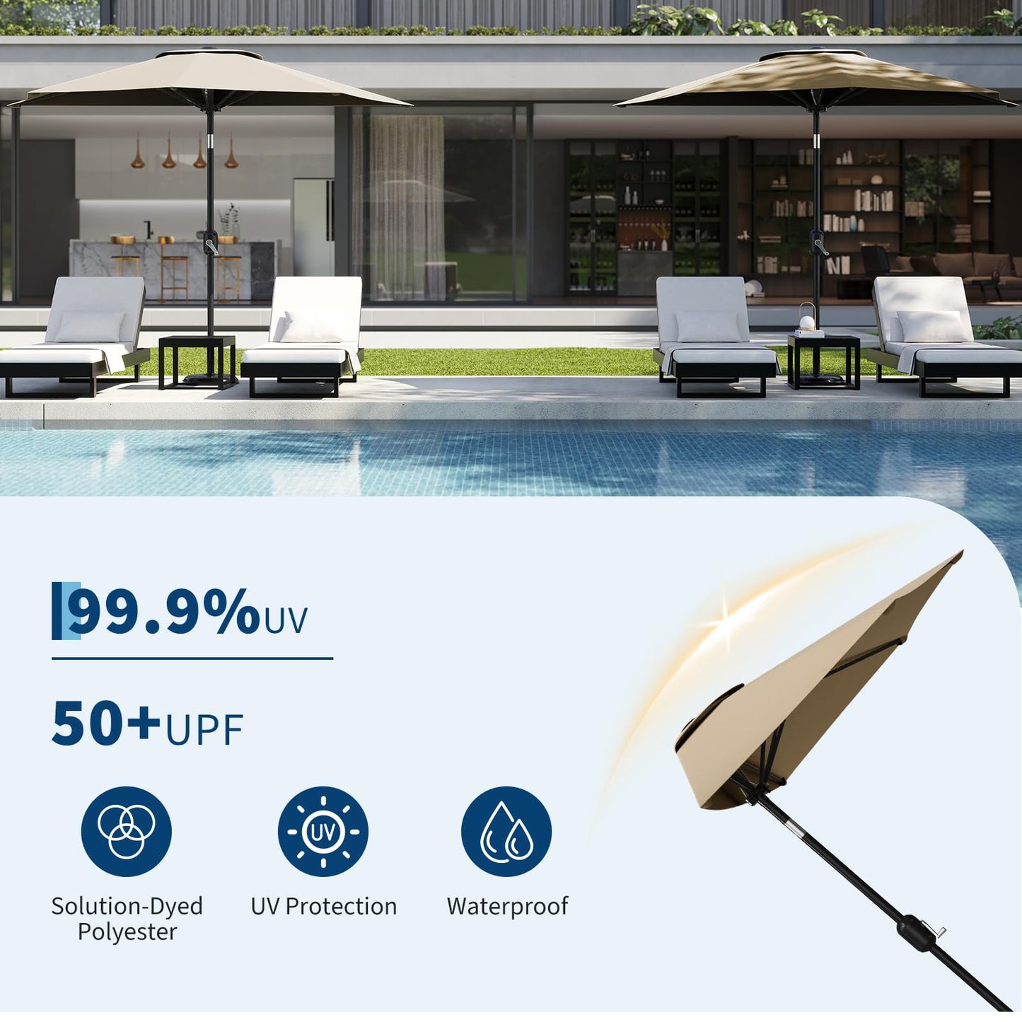 Garvee Patio Umbrella 9FT - Half Umbrella Outdoor with Smooth Crank Lift, Outdoor Shade Canopy for Patio, Backyard, Garden, Deck, Balcony -Tan