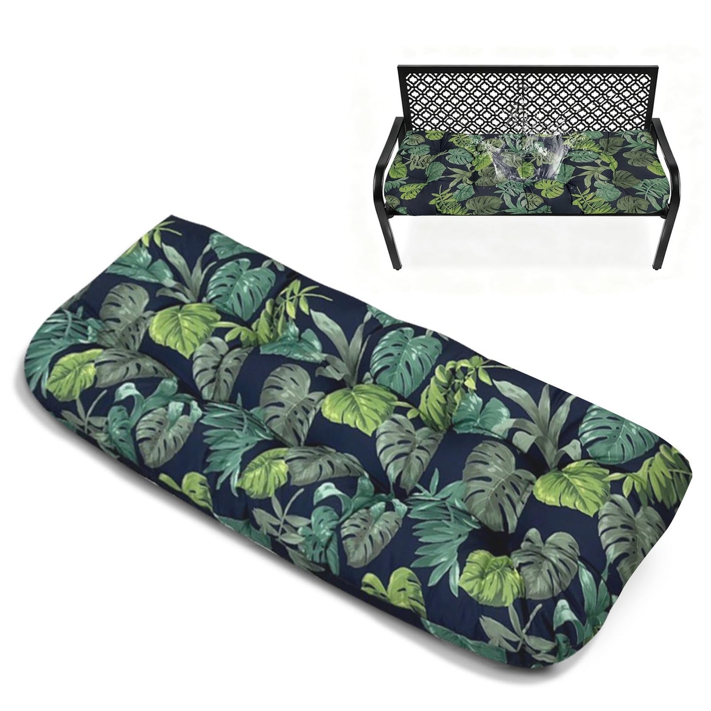 Eoieov Outdoor Printing Bench Cushion 51x 20 Water Resistant Floral Cushion for Patio Swing Porch Loveseat Garden Bench Indoor Shoe Storage Window,Green Printing