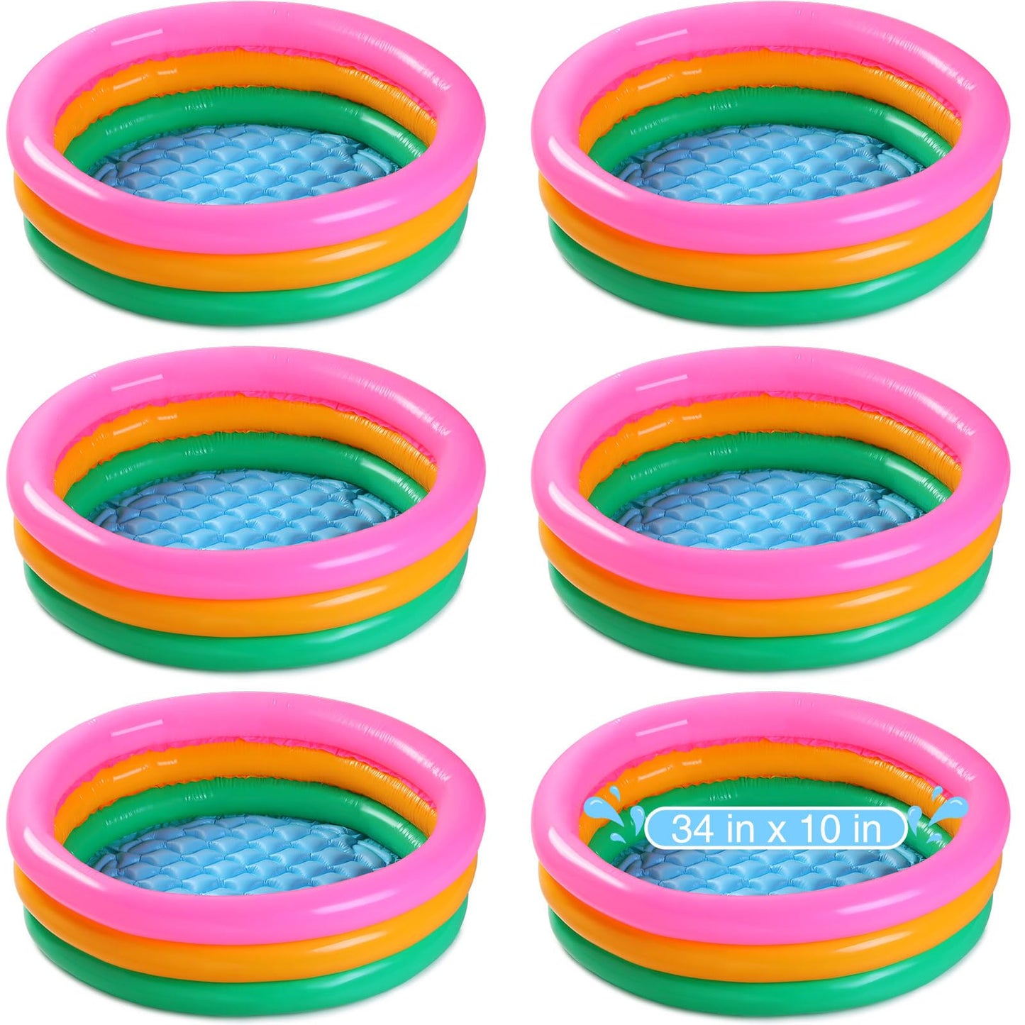 Jerify 6 Pack Kiddie Pool for Toddler 34 x 10 Inch Inflatable Kids Swimming Pool Small Baby Blow up 3 Rings Round Baby Padding Ball Pond for Indoor and Outdoor Water Game Play Center(Bright Style)