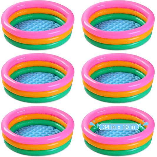 Jerify 6 Pack Kiddie Pool for Toddler 34 x 10 Inch Inflatable Kids Swimming Pool Small Baby Blow up 3 Rings Round Baby Padding Ball Pond for Indoor and Outdoor Water Game Play Center(Bright Style)