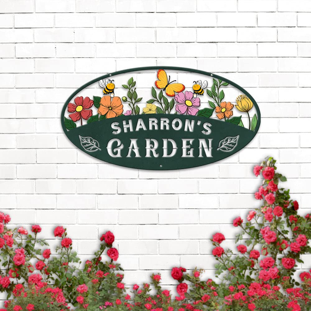MeMate Garden Signs, Personalized Metal Signs, Garden Sign to Personalize, Customized Name Wall Art for Garden Outdoor Decor, Large Sign for Vegetable Garden She Shed, Personalized Outdoor Plaque