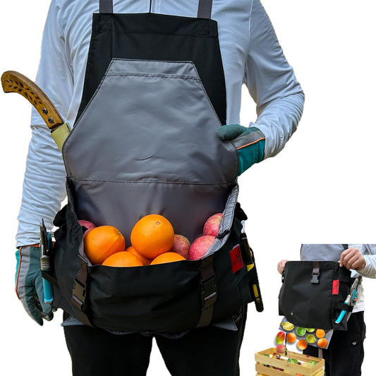 Cover Geny Gardening Apron Waterproof Cross Back Apron, 600D Heavy Duty Apron Harvest with Pockets, Adjustable Straps and Quick Release (BLACK)