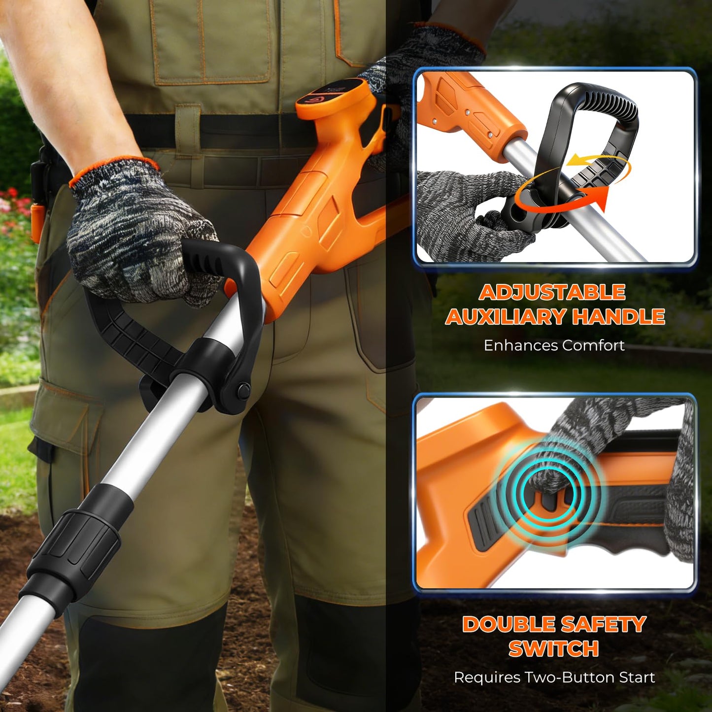 GEARPASS Cordless Electric Tiller Cultivator, 21V Battery Powered Garden Tiller with 2×4.0Ah Batteries, 9″ Tilling Width & 6.6″ Depth, 360RPM 48 Rust-Resistant Blades for Soil & Gardening
