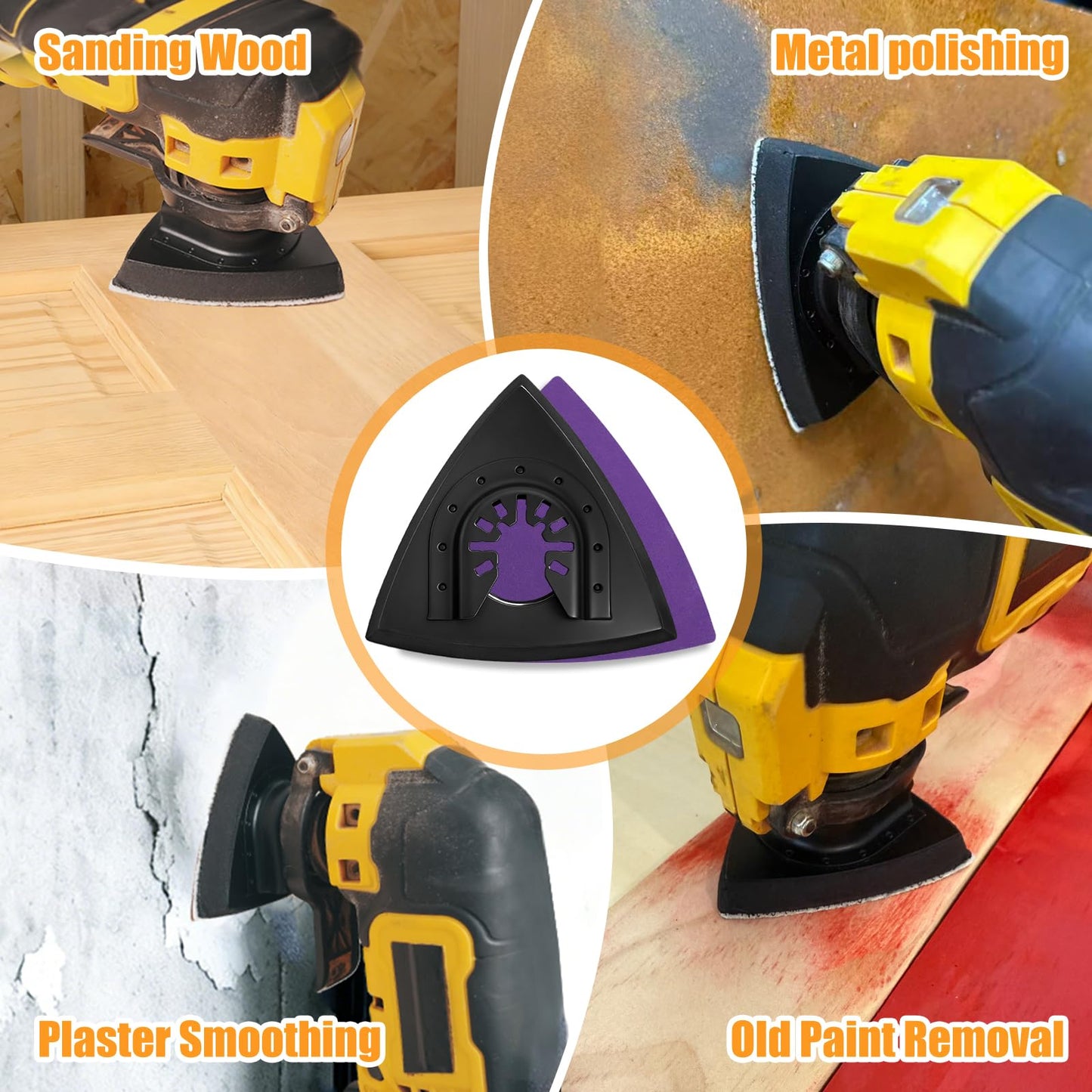 AMZWEI Upgraded 266CS Zirconia Oscillating Tool Sanding Kit with 3 Triangle & 3 Finger Sanding Pads, 260 Detail Sandpapers for Corner Wood Plaster Sanding, Comptatible with Dewalt, Milwaukee, Ryobi